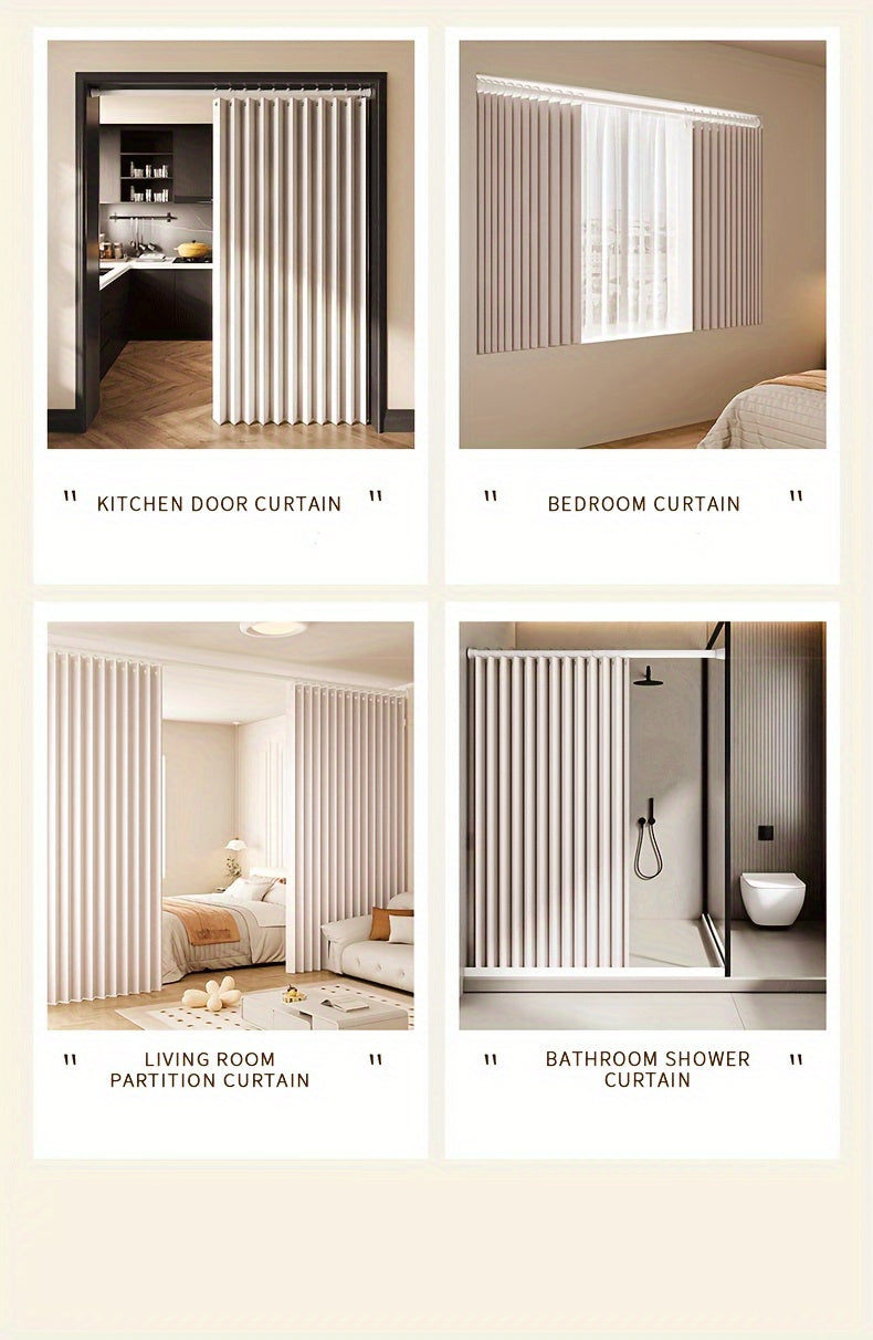 Accordion Door Curtain in Polyester with Hooks and Storage Straps, Foldable Room Divider Panel in Four Colors and Two Unfolded Sizes for Home Interiors