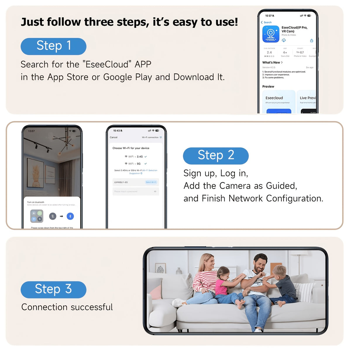Plug-In Indoor Monitoring Camera Kits with Two-Pack 5MP WiFi or Four-Pack 4G Plus WiFi Labels, Listed Motion Detection, Two-Way Audio and Color Night Vision