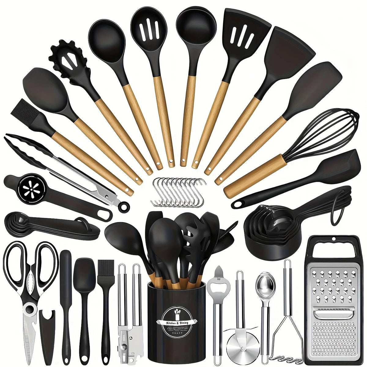 Silicone Cooking Utensil Set, 37 or 44-Piece Kitchen Tool Options in Five Colors for Beginner Cooks, Everyday Meal Preparation and Housewarming Gifts