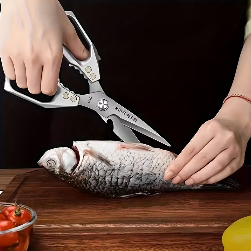 202 Stainless Steel Meat Scissors, Single-Pair Heavy Duty Poultry Shears in Moon Silvery for Chicken Preparation, Home Kitchens and Outdoor Cooking