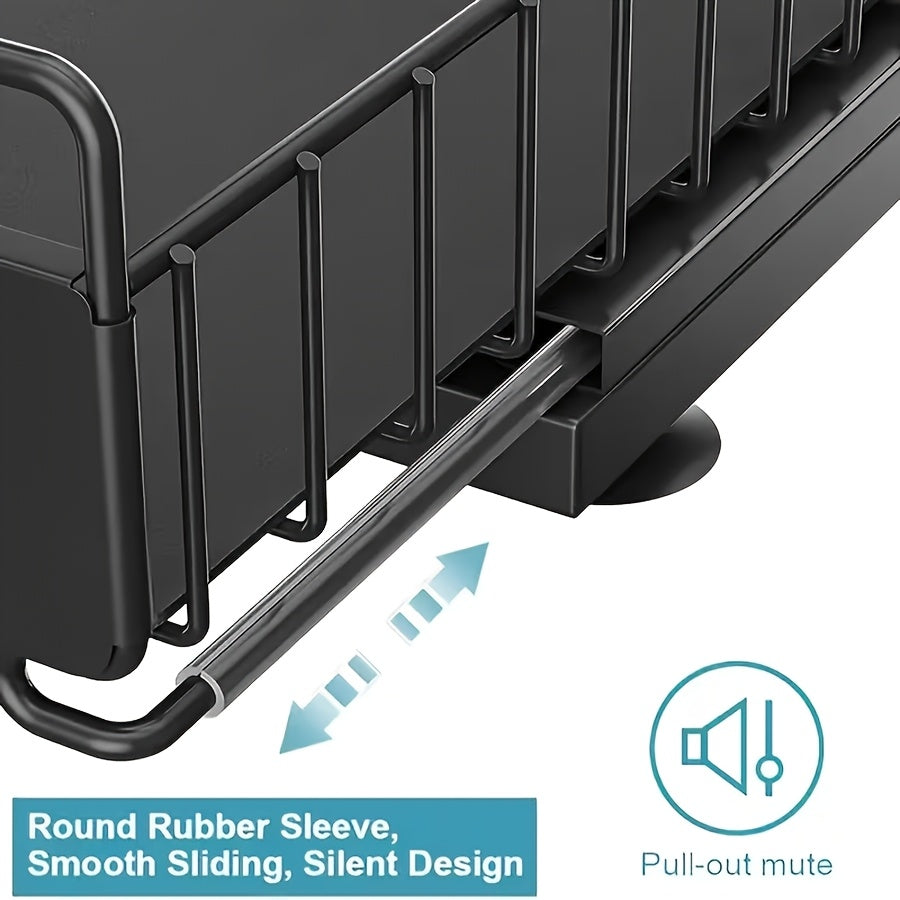 Two-Tier Sliding Under Sink Organizer for Kitchen and Bathroom Cabinets, Metal Pull-Out Storage Rack in Black, White or Gray with Single and Two-Pack Options