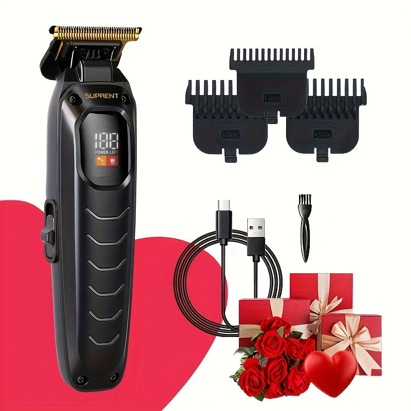 Hair Clippers or T-Blade Trimmer by SUPRENT for Men, Cordless Rechargeable Grooming Tools with Listed LED Display for Home Haircuts and Beard Detailing