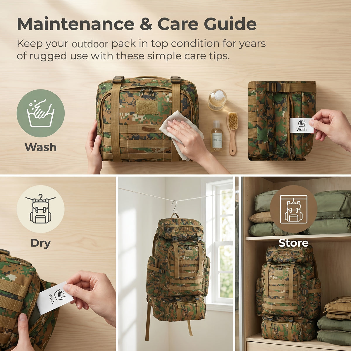 Men's Outdoor Travel Backpack with Double-Shoulder Carry and Removable Flag Patch Reference, Gray, Desert, Khaki or Black-3 Options for Everyday Trip Packing