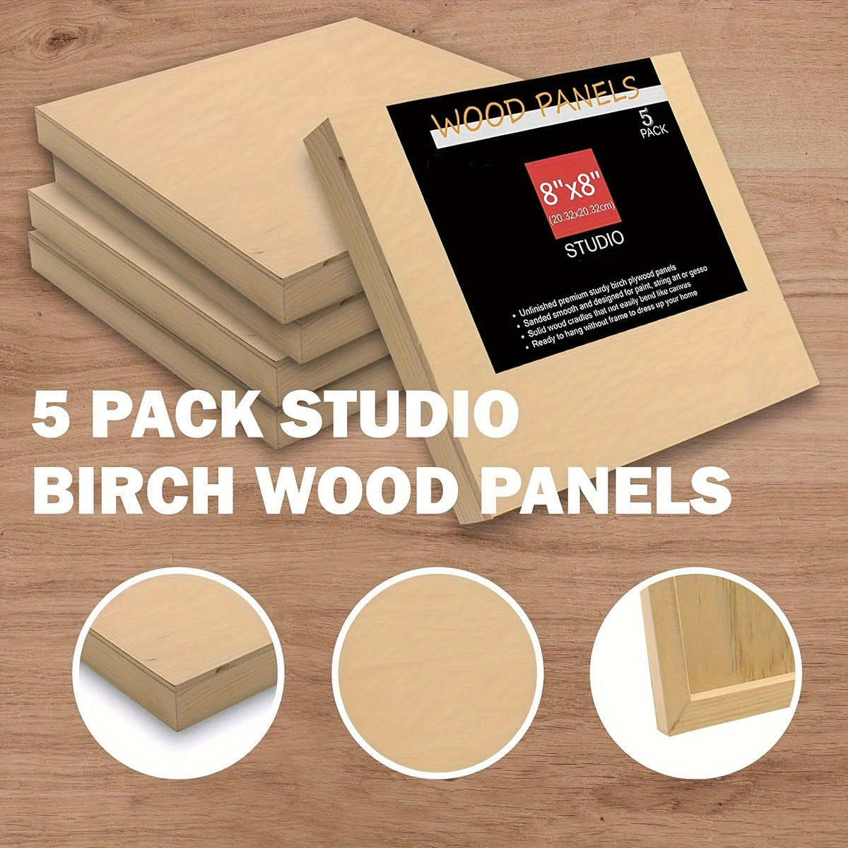 Cradled Wood Painting Panels Cupohus, Unfinished Wooden Art Boards in Five Size Options for Paint Pouring, DIY Crafts and Personalized Artwork Projects