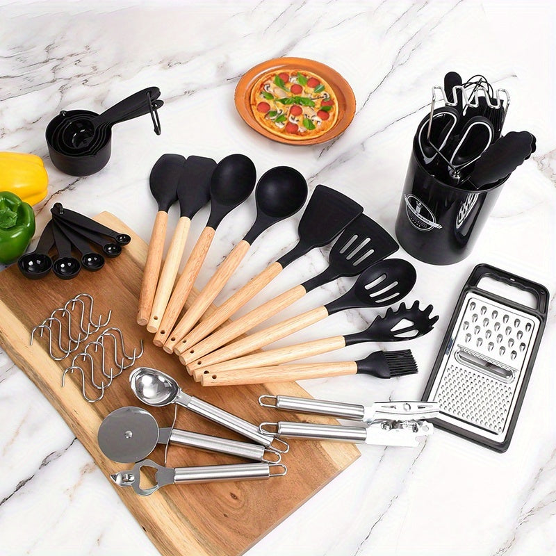 Silicone Cooking Utensil Set, 37 or 44-Piece Kitchen Tool Options in Five Colors for Beginner Cooks, Everyday Meal Preparation and Housewarming Gifts