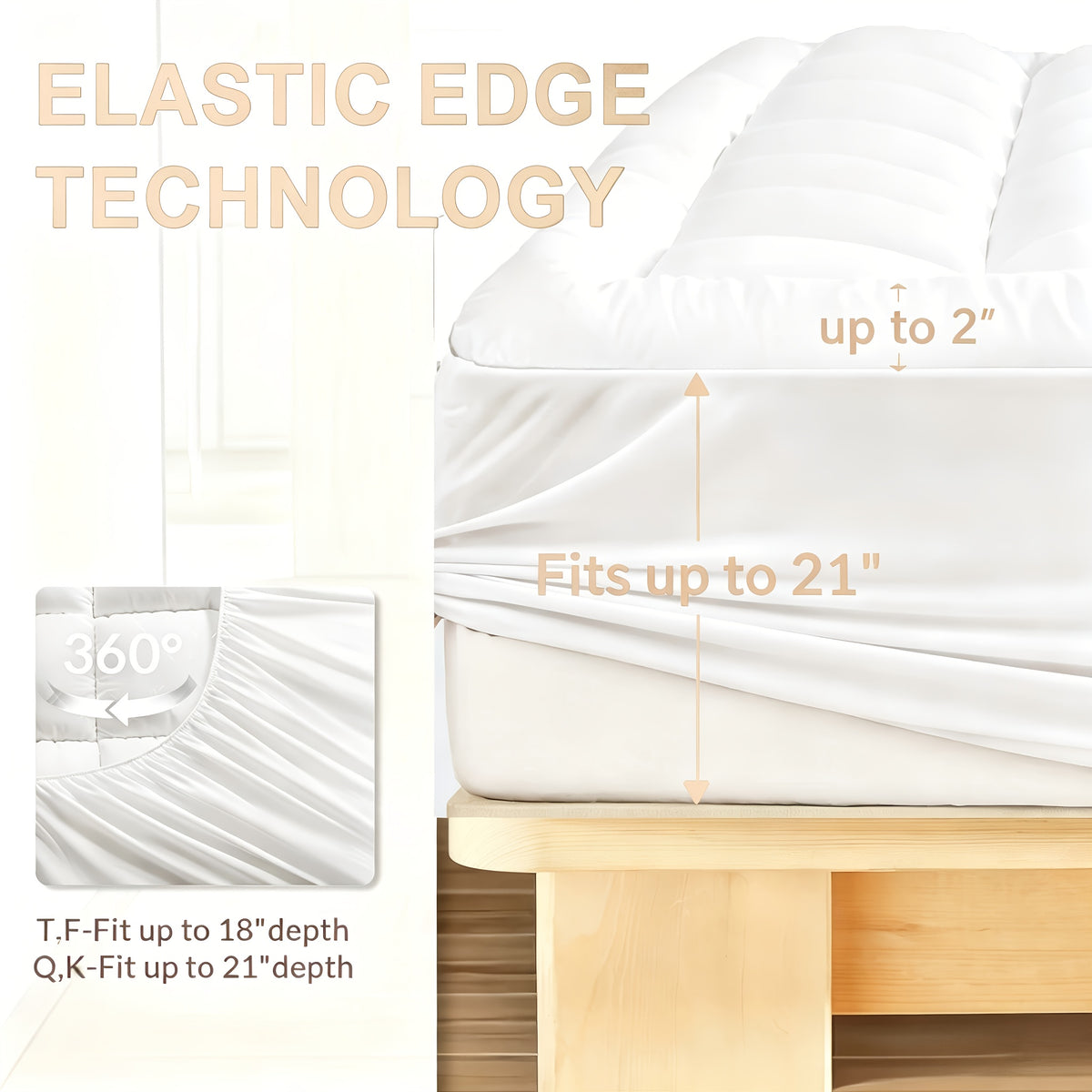 Pillow Top Mattress Pad with Deep Pocket Cover and Listed 7D Spiral Fiber Filling, Twin to California King Bedding with Multiple Color and Bamboo-Labeled Options