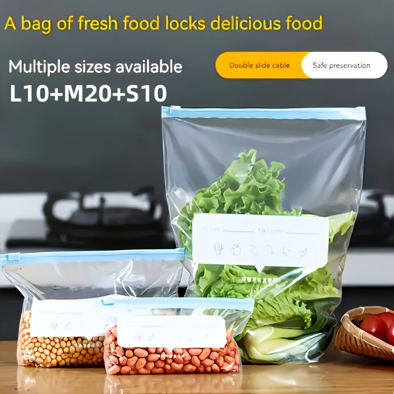 Mixed-Size Zipper Food Storage Bags with Large, Medium and Small Assortments in 40, 50 or 60-Piece Packs for Kitchen Ingredient Sorting and Organization