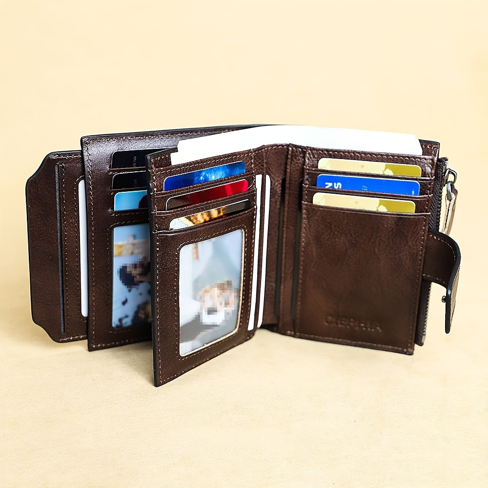 Leather Wallet for Men with Listed RFID Blocking Design, Card Slots, Coin Pocket and ID Storage, Six Brown, Black and Coffee Color or Bifold Options