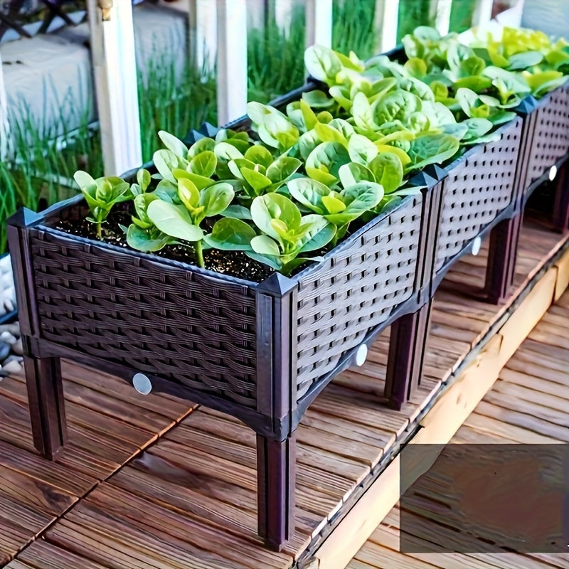 Raised Garden Bed with Legs by SKYNEST, Brown Plastic Planter with Listed Drainage System and One- to Four-Box Options for Outdoor Herbs and Vegetables