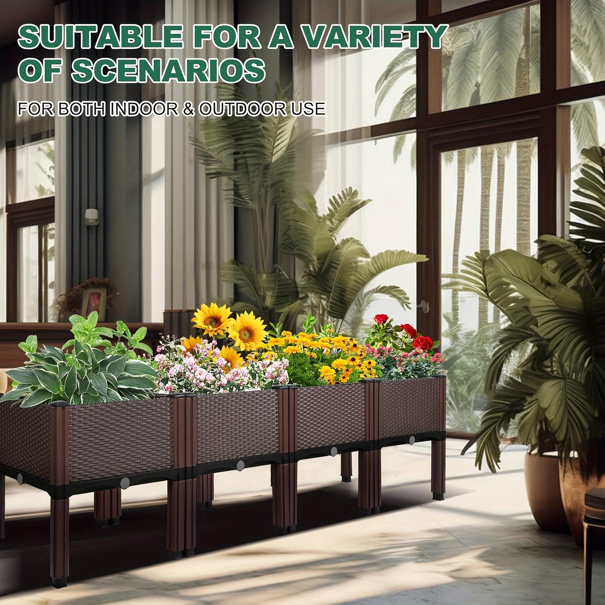 Raised Garden Bed with Legs by SKYNEST, Brown Plastic Planter with Listed Drainage System and One- to Four-Box Options for Outdoor Herbs and Vegetables