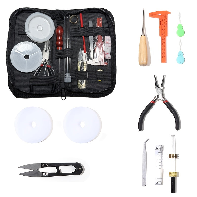 Jewelry Making and Repair Tool Set with Listed Portable Handbag Design, Tool-Only or Metal Accessory Option for DIY Necklace, Bracelet and Earring Projects