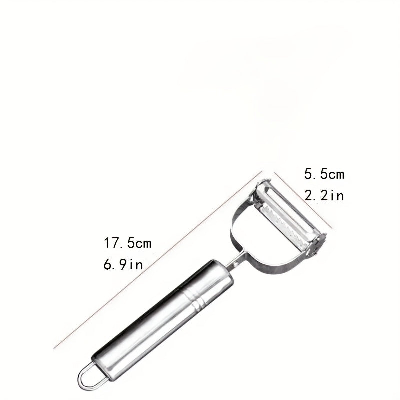Multi-Use Fruit and Vegetable Peeler in Silvery Stainless Steel, Single Manual Kitchen Tool with Slicing, Grating and Shredding References for Home and RV Meal Prep
