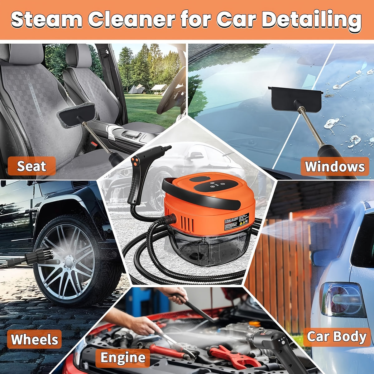 Handle-Controlled Steam Cleaning Machine with Listed 2500W Power and 57.48oz Water Tank, Black, Red or White Portable Steamer for Compatible Home and Car Surfaces