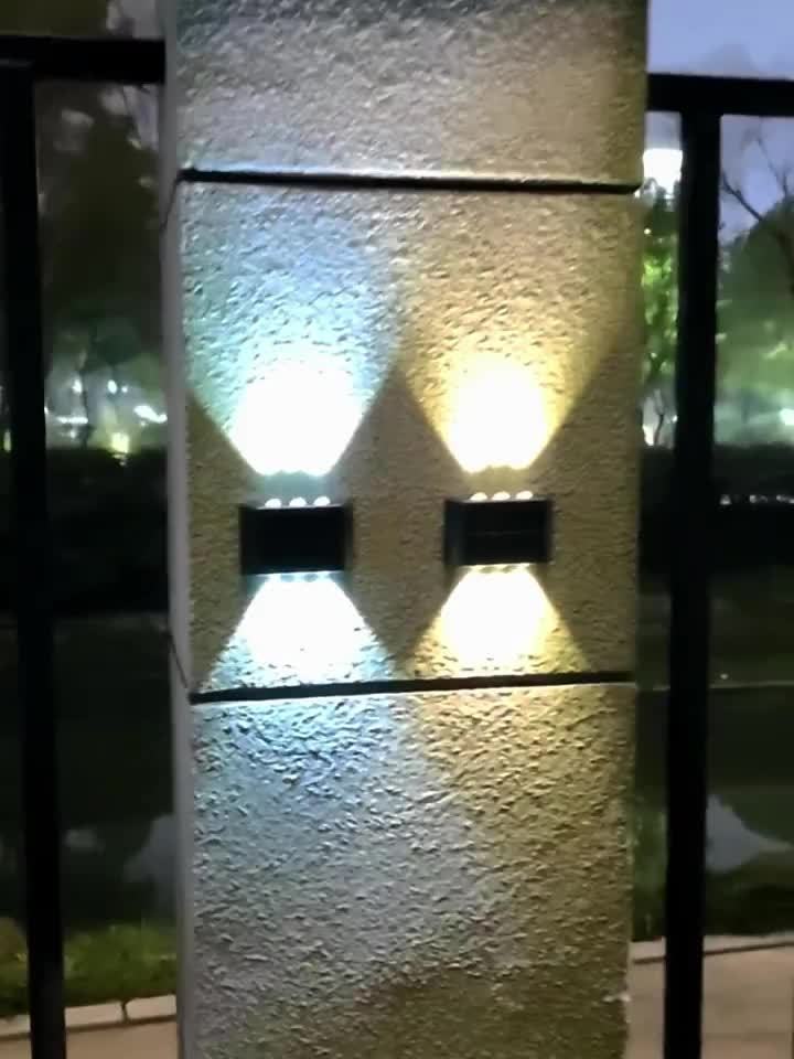 Solar Up and Down Wall Sconces with Listed 6-LED Design, White or Warm Light and 4- or 8-Piece Options for Outdoor Fence, Patio and Garden Decoration