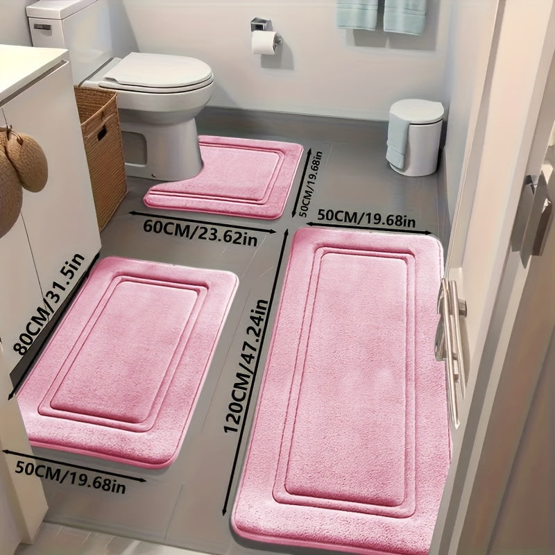 Three-Piece Bathroom Rug Set with Six Color Options, Soft-Feel Indoor Bath Mats for Compatible Vanity, Bathtub and Shower-Side Floor Spaces and Home Decor