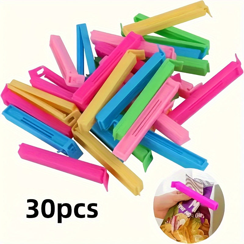 Reusable Plastic Food Bag Clips in Random Colors, 10, 20 or 30 Piece Packs for Compatible Snack Packages, Pantry Storage and Everyday Kitchen Organization