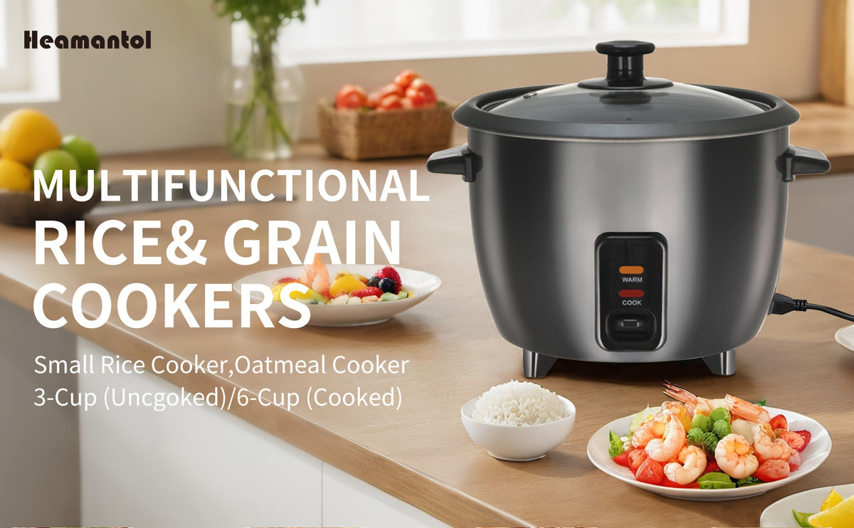 One-Touch Rice Cooker in Black, 1.5 Qt with Listed 3-Cup Uncooked Capacity, Removable Nonstick Pot and Automatic Keep Warm for Small-Household Meals