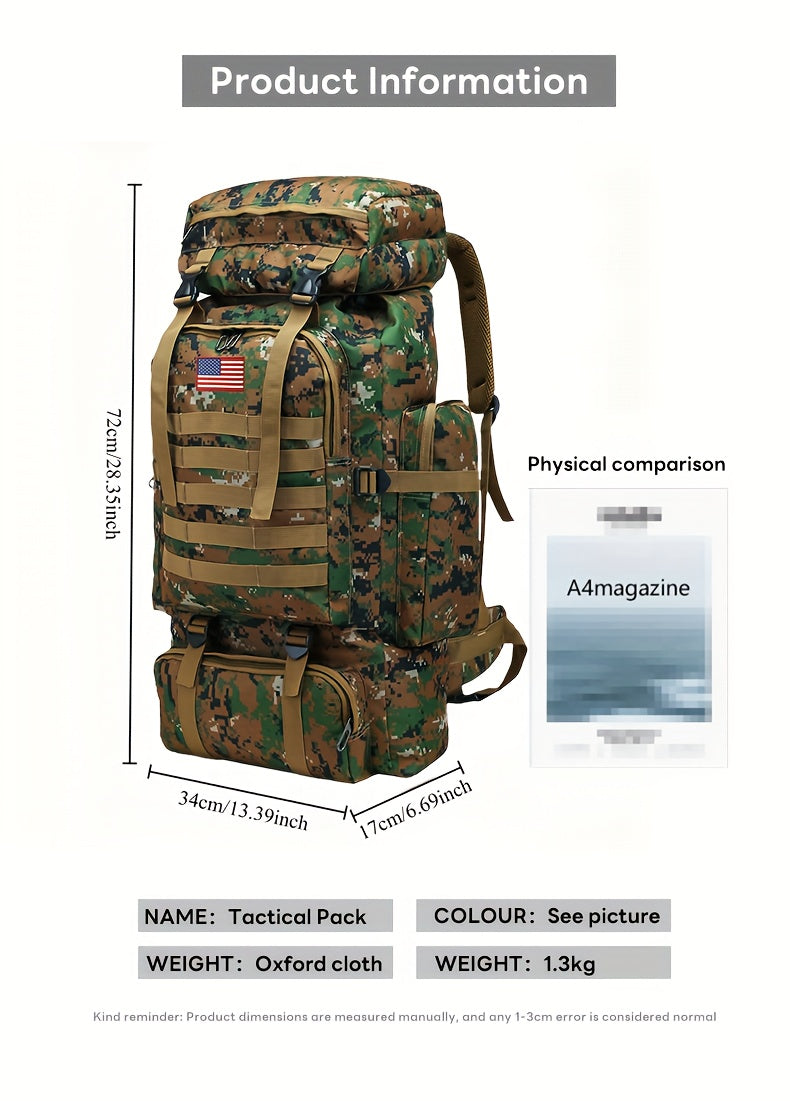 Hiking Backpack with Listed Flag Patch and Large-Capacity Rucksack Design, Seven Solid Color and Camouflage Options for Camping Gear and Outdoor Travel