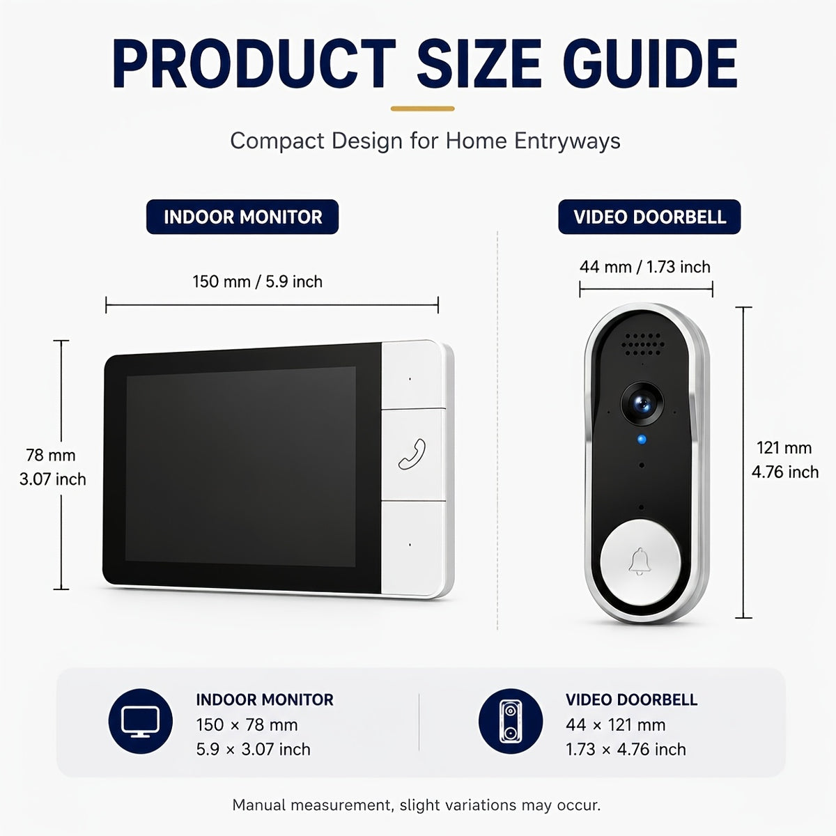 Display Video Doorbell with Listed 1080P Camera and 4.3-Inch Screen, No-WiFi Wireless Connection, Two-Way Talk and Motion Capture in Silvery or Black