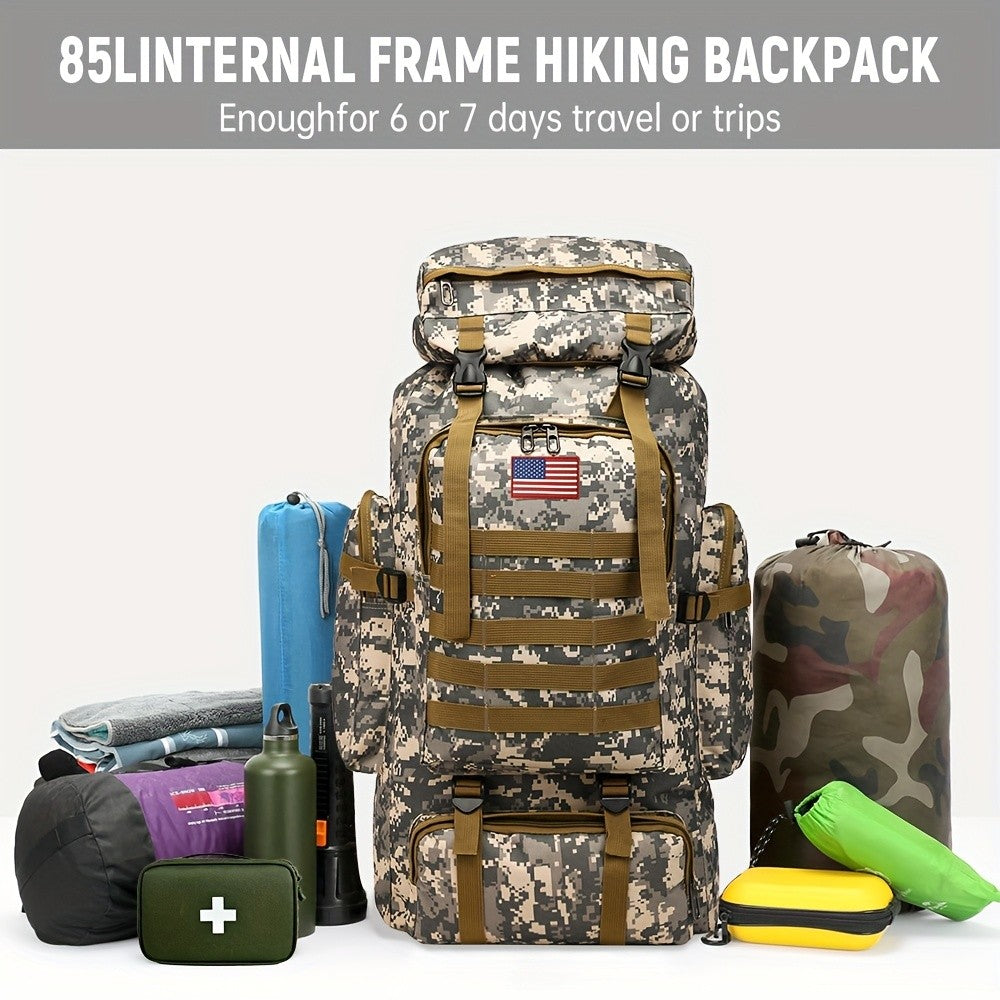 Hiking Backpack with Listed Flag Patch and Large-Capacity Rucksack Design, Seven Solid Color and Camouflage Options for Camping Gear and Outdoor Travel
