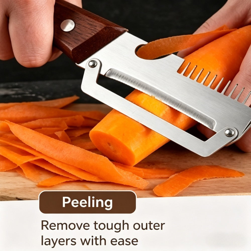 3-in-1 Stainless Steel Vegetable Peeler Set, 2-Piece Manual Kitchen Tools with Potato Peeling, Vegetable Slicing and Bottle Opener Functions for Home Cooking