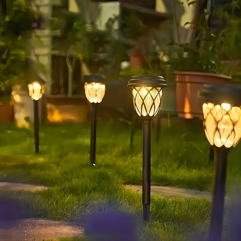 Solar LED Garden Stake Lights with Cross Grid Styling and Listed IP44 Rating, White Light 10-Pack or Warm Light 6-Pack for Yard, Patio and Landscape Accents