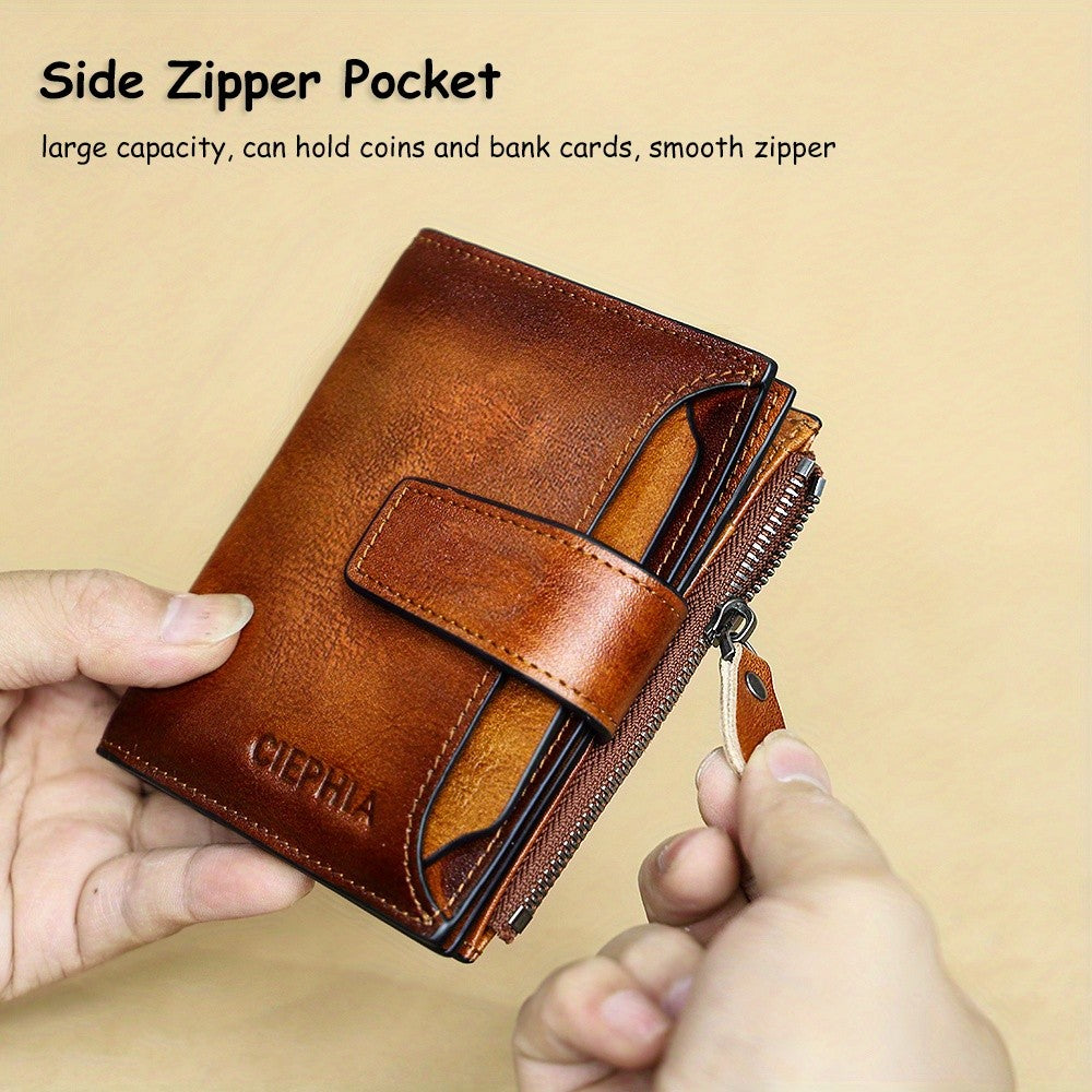 Leather Wallet for Men with Listed RFID Blocking Design, Card Slots, Coin Pocket and ID Storage, Six Brown, Black and Coffee Color or Bifold Options