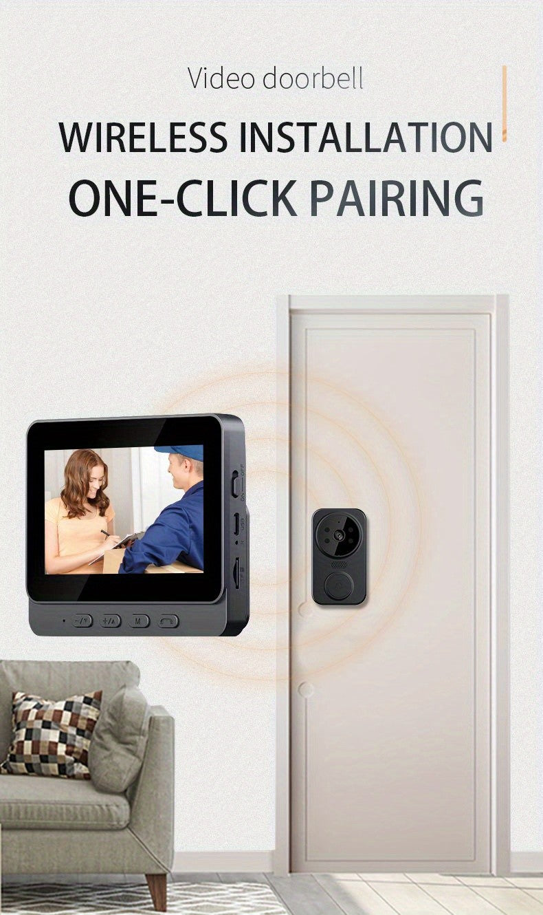 1080P Video Doorbell with 4.3-Inch IPS Monitor, Direct Wireless Pairing Without Home WiFi Setup, Two-Way Intercom and Infrared Night Vision, Black, No SD Card