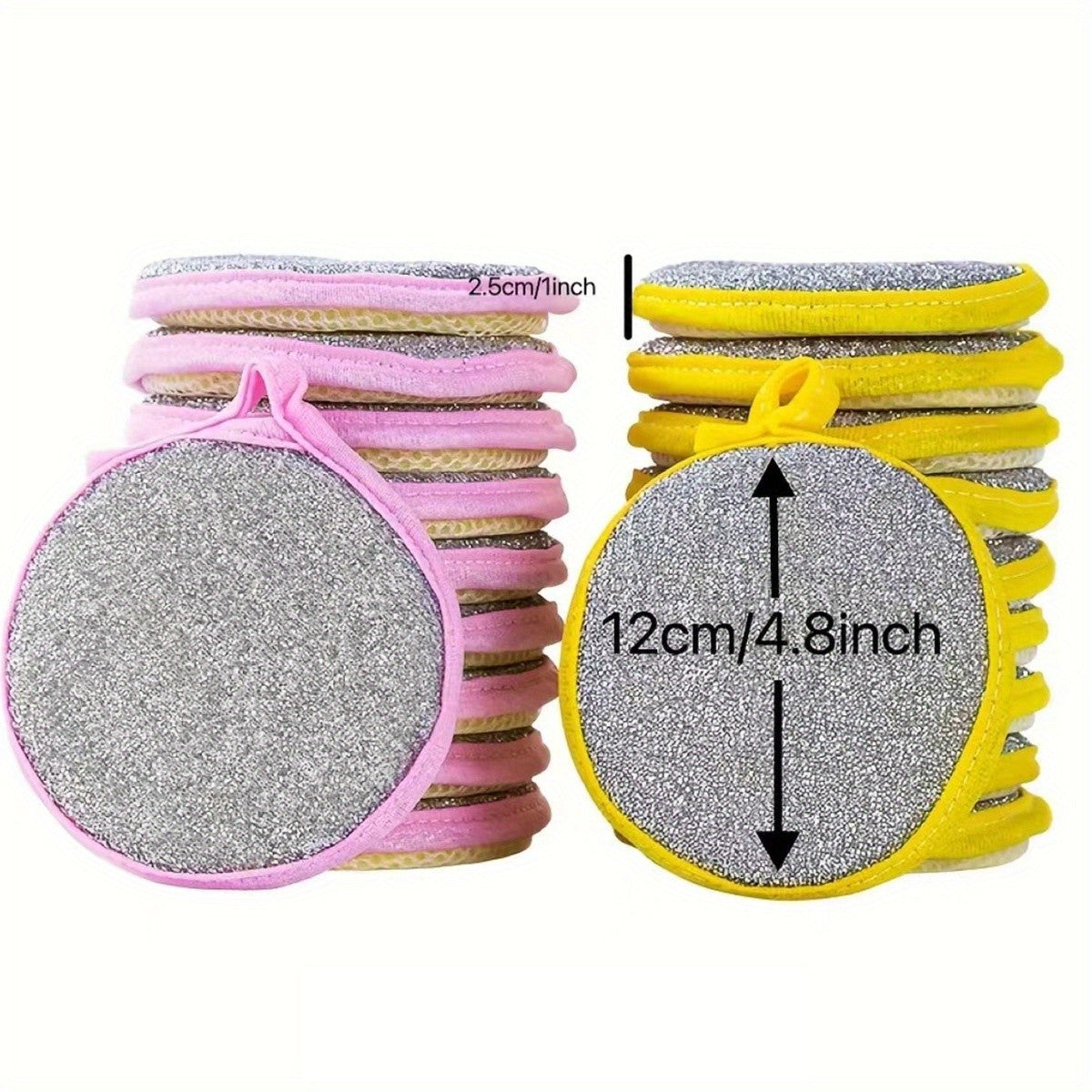 Round Double-Sided Dishwashing Sponges in 6 or 12-Piece Random Color Packs, Polyester Fiber Kitchen Cleaning Pads for Compatible Pots, Dishes and Everyday Washing