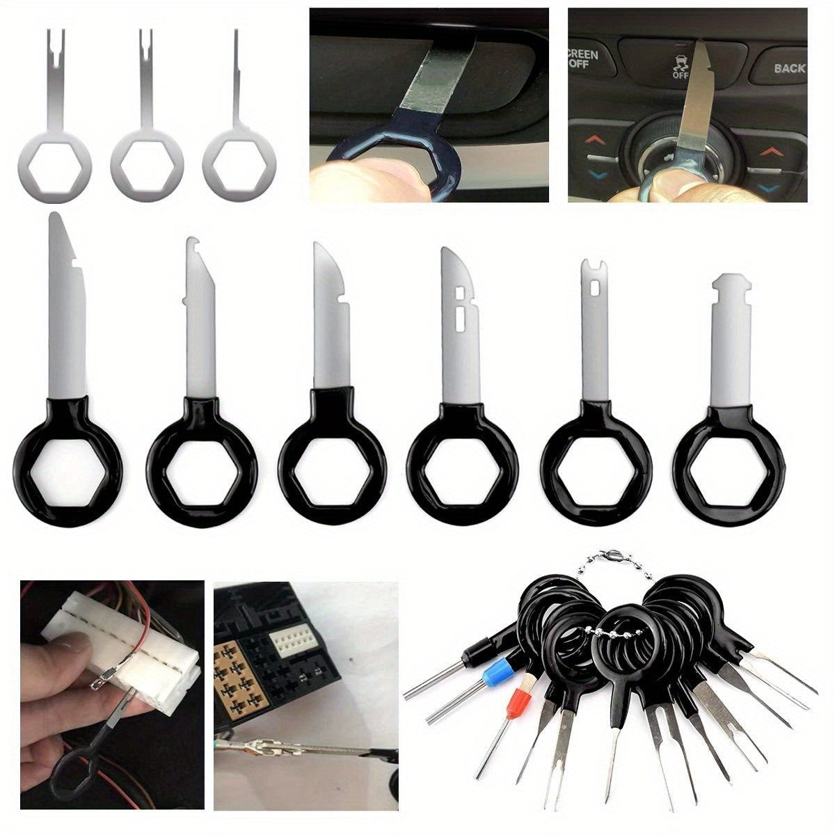 43-Piece Auto Interior Removal Tool Set with Terminal Keys, Pliers, Audio Removal Tools, Hooks, Picks and Film Scrapers for Compatible Car Repair Tasks