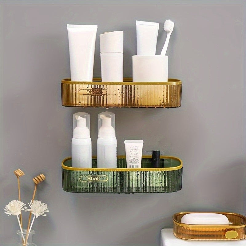Acrylic Bathroom Shelf, Single Wall-Mounted Floating Organizer for Toiletries Near the Sink or Toilet, Green-ty and Amber-ty Color Options