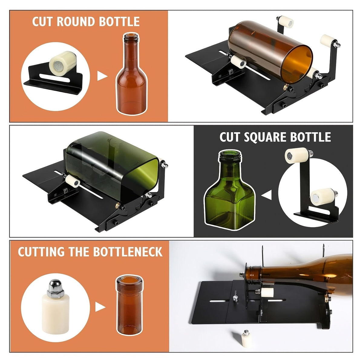 Glass Bottle Cutter Tool Set, 12-Piece or 20-Piece Selections for Adult Decorative DIY Projects with Compatible Square and Round Wine or Beer Bottles