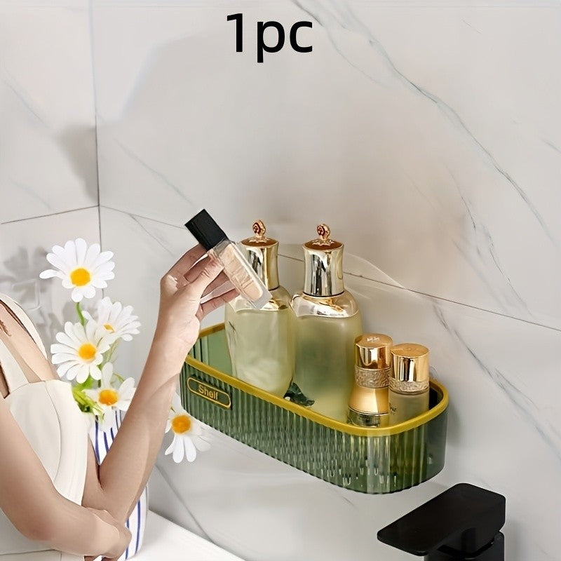 Acrylic Bathroom Shelf, Single Wall-Mounted Floating Organizer for Toiletries Near the Sink or Toilet, Green-ty and Amber-ty Color Options