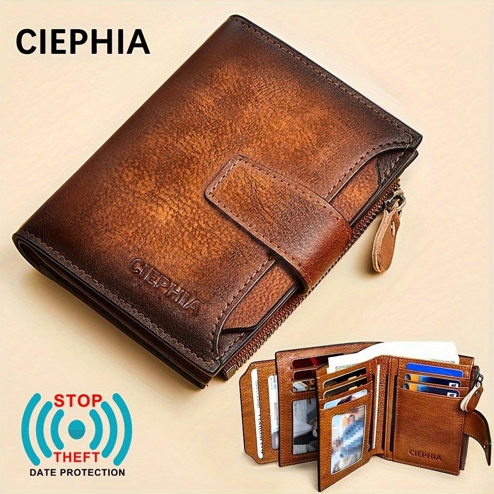 Leather Wallet for Men with Listed RFID Blocking Design, Card Slots, Coin Pocket and ID Storage, Six Brown, Black and Coffee Color or Bifold Options