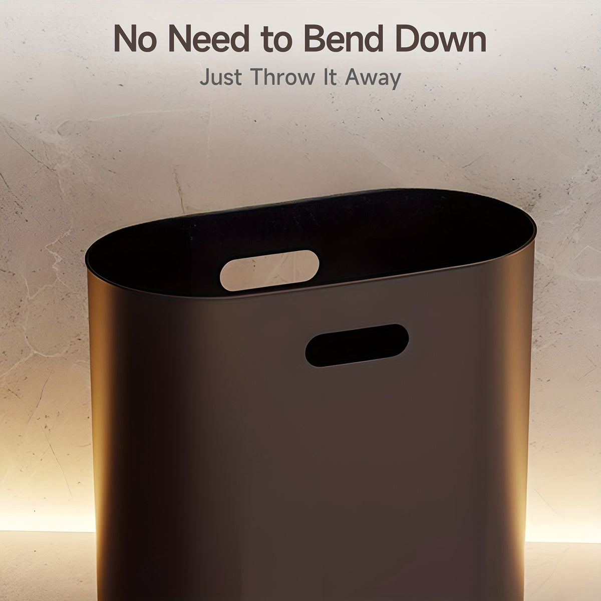 Plastic Wastebasket with Built-In Handles, Wood Grain, Black or White Options and Two-Piece Set for Bathroom, Laundry Room and Home Office
