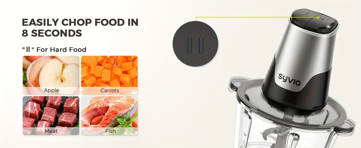 450W Two-Bowl Food Processor with Two Speed Settings and Four Bi-Level Blades, Electric Meat and Vegetable Chopper for Onions and Everyday Meal Prep