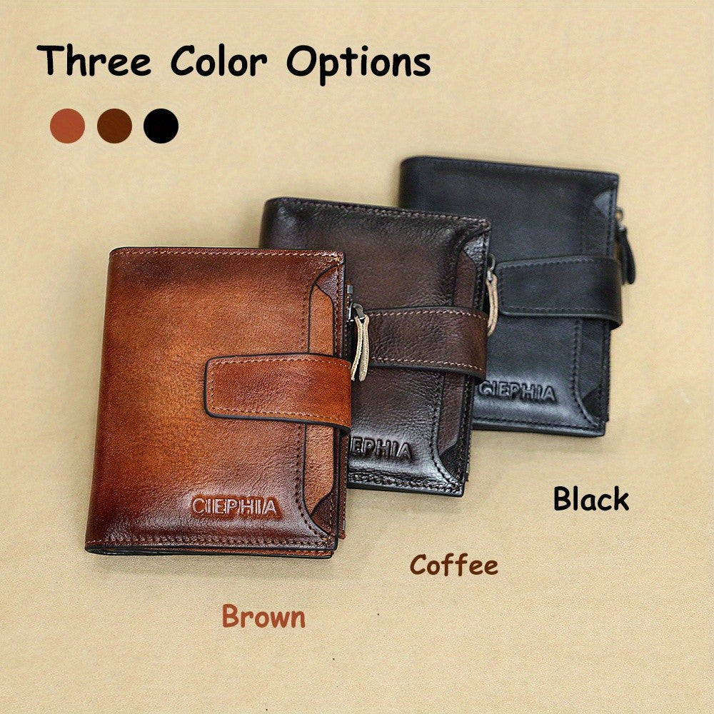 Leather Wallet for Men with Listed RFID Blocking Design, Card Slots, Coin Pocket and ID Storage, Six Brown, Black and Coffee Color or Bifold Options