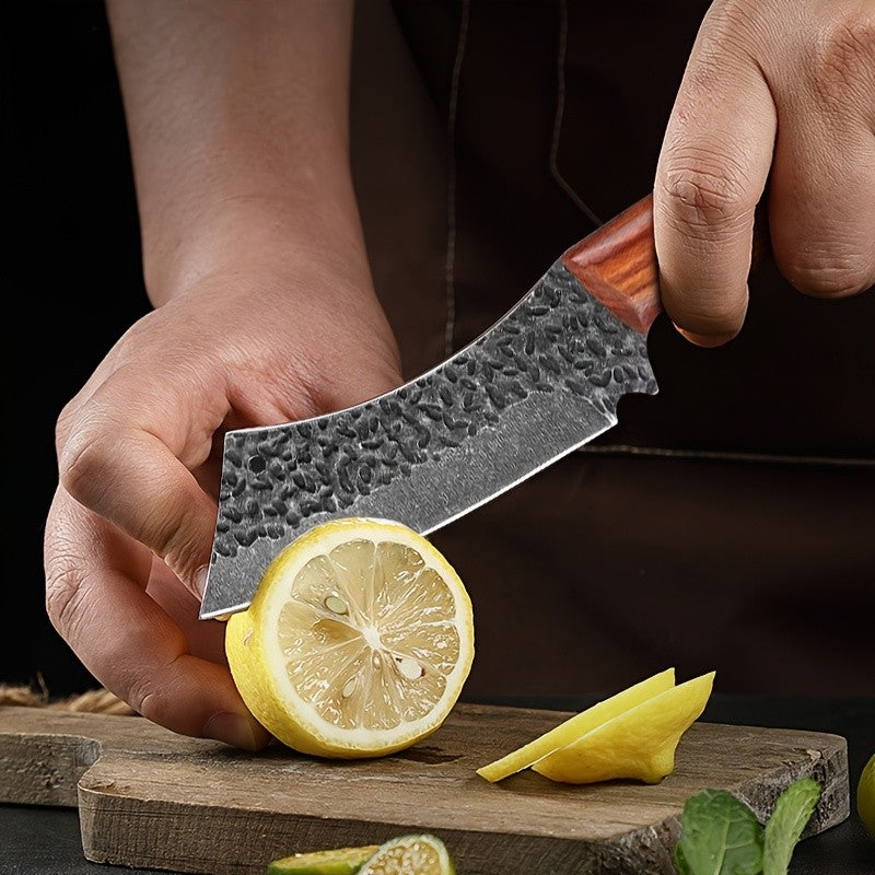 Three Piece Chef Knife Set with Listed 5Cr15MoV Stainless Steel Blades and Hammered Texture for Meat, Fish, Vegetable Preparation and Backyard BBQ Cooking