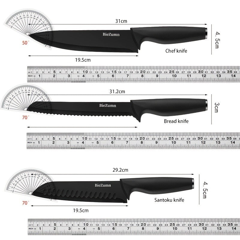 BieZumn Kitchen Knife Set with Black 3-Piece or 14-Piece Options for Everyday Home Cooking, Fruit Preparation and Meal Prep, Multi-Purpose Kitchen Cutlery Selection