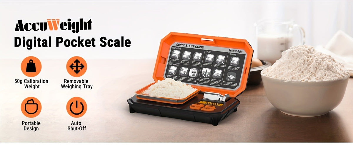 Digital Pocket Scale Accuweight IC257BB with 6 Units, Backlit LCD, Tare and Counting Functions, 50g Calibration Weight for Coffee, Jewelry and Small Items