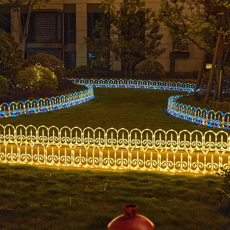 Outdoor Solar Fence Lights in Eight-Piece Packs, Warm Color, Multicolor or Red-Green Options with Listed Solar or USB Power for Patio and Holiday Decoration