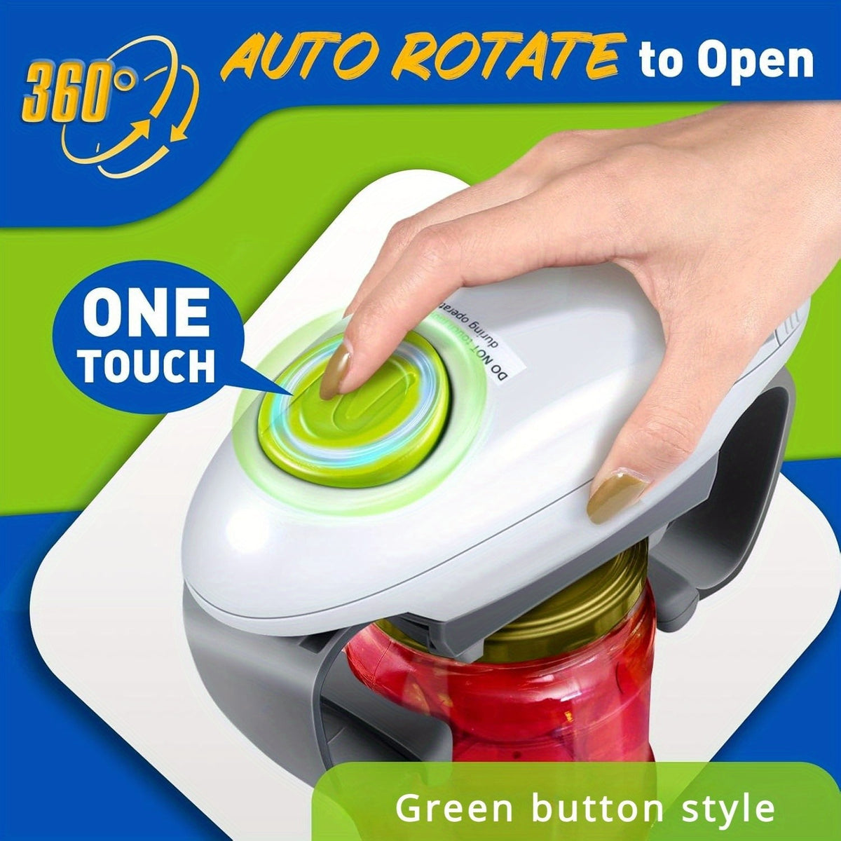 Electric Jar Opener with One-Touch Operation and Auto-Off, Cordless AA Battery-Powered Lid Opening Tool in Black-White for Everyday Kitchen Meal Preparation