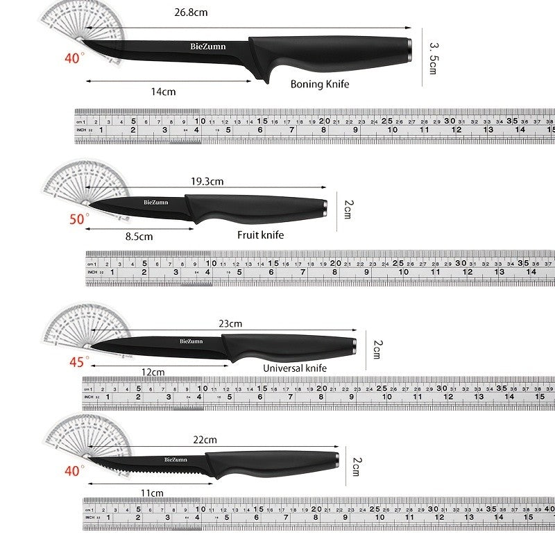 BieZumn Kitchen Knife Set with Black 3-Piece or 14-Piece Options for Everyday Home Cooking, Fruit Preparation and Meal Prep, Multi-Purpose Kitchen Cutlery Selection