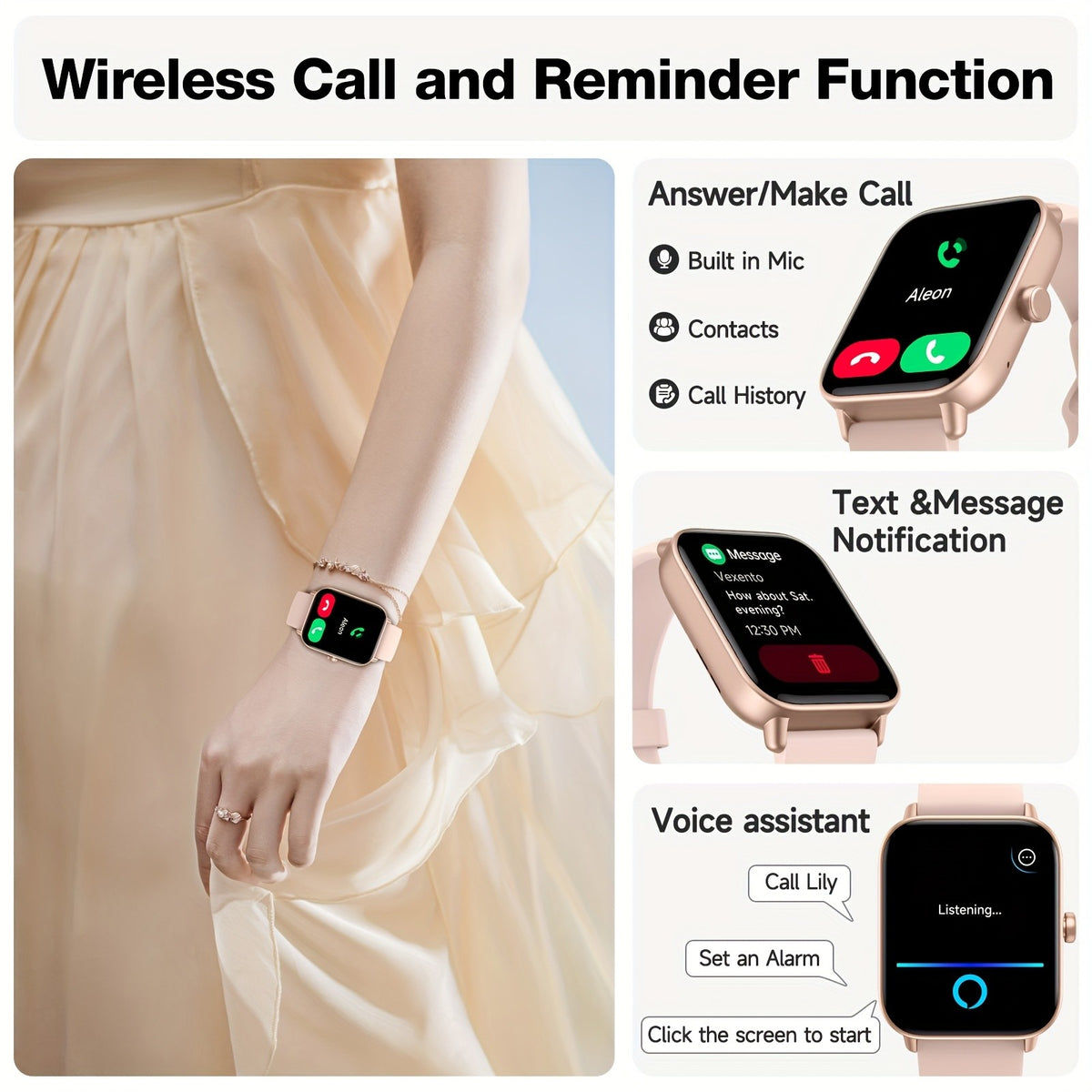 Sports Tracking Smartwatch by FAWEIO for Men and Women, 1.8-Inch Display with Call Answering and Making, 100+ Sports Modes and Pedometer for iPhone and Android