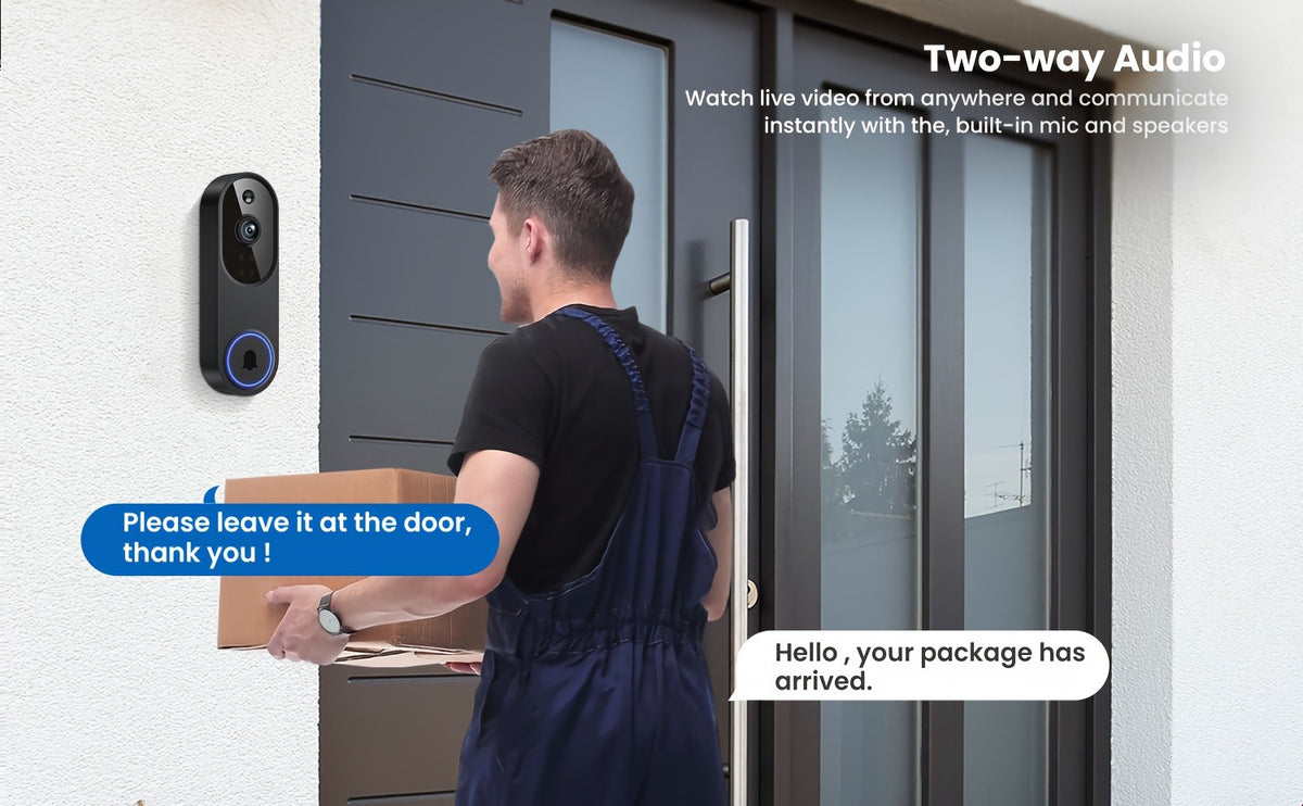 Dual-Band WiFi Video Doorbell 960P in Black with Two-Way Audio, Real-Time Viewing, Color Night Vision and AI Person and Vehicle Detection for Home Entry