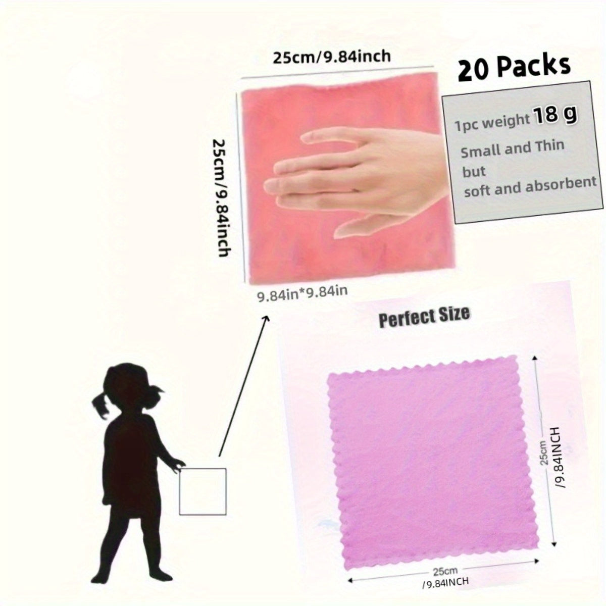 Small Square Washcloths 40-Pack with Listed 9.4 x 9.4 Inch Size, Soft Absorbent Bathroom Cloths in Random Colors with Standard or Striped Options