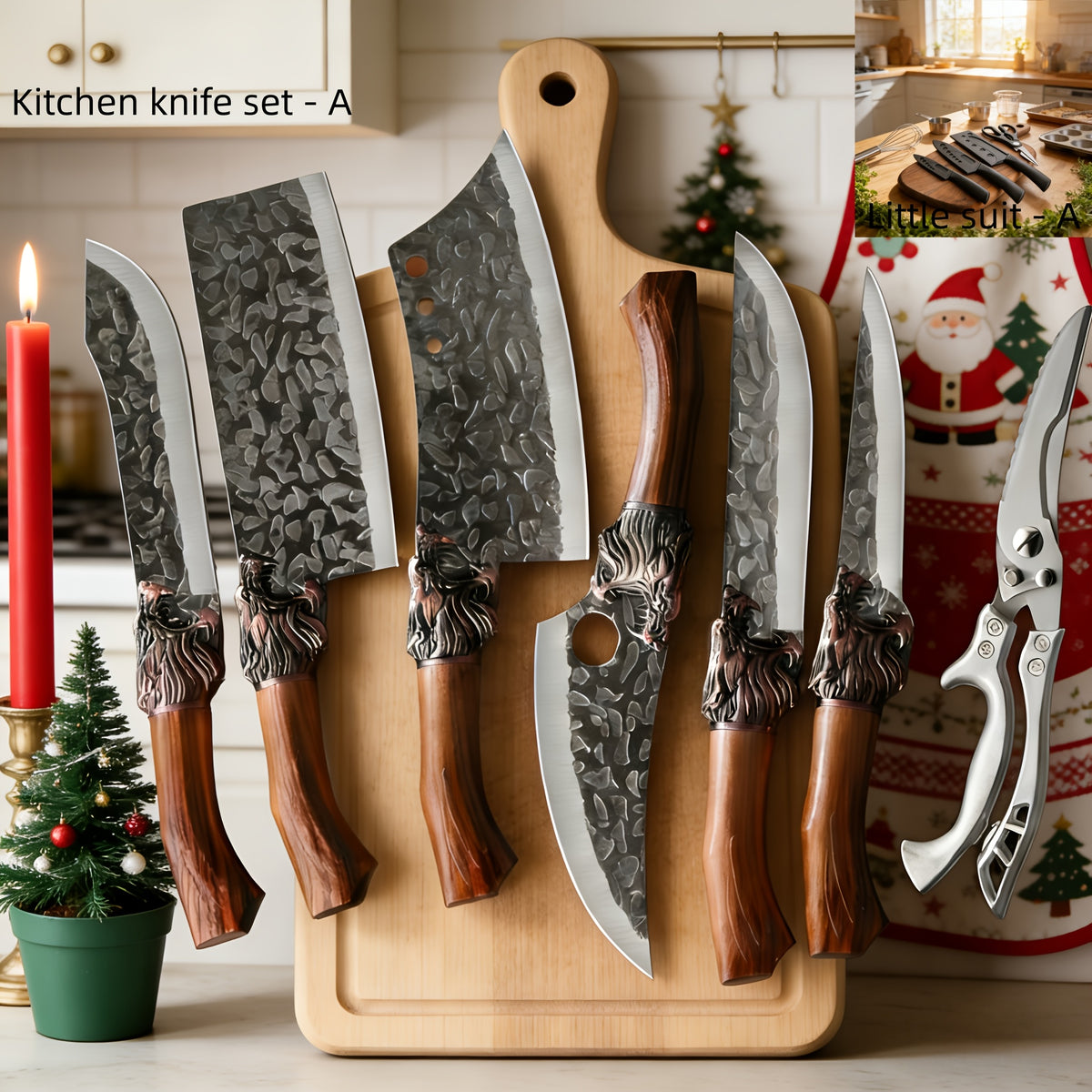 Meat and Fish Knife Set, Listed 7-Piece Kitchen Collection with 301 Stainless Steel Blades, Plastic Handles and Scissors for Boning, Slicing and Carving