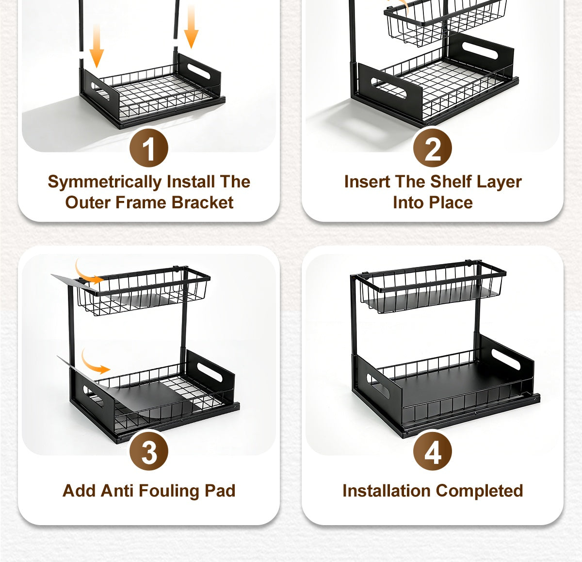 Under Sink Organizer in Black with 2-Tier Slide-Out Storage, Pull-Out Cabinet Shelf for Kitchen and Bathroom Essentials, Single or Two-Pack Options