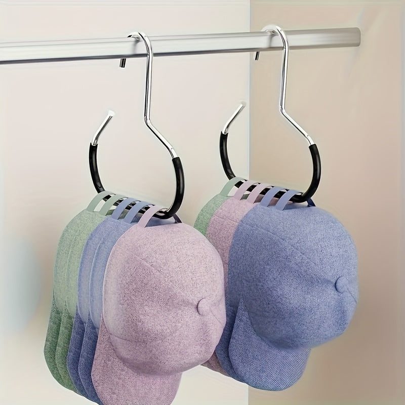 Wardrobe Hat Storage Hanger with Listed Eight-Hat Capacity, Hanging Baseball Cap Organizer for Home Closets and Dorm Rooms in Black or 1pair-white Options