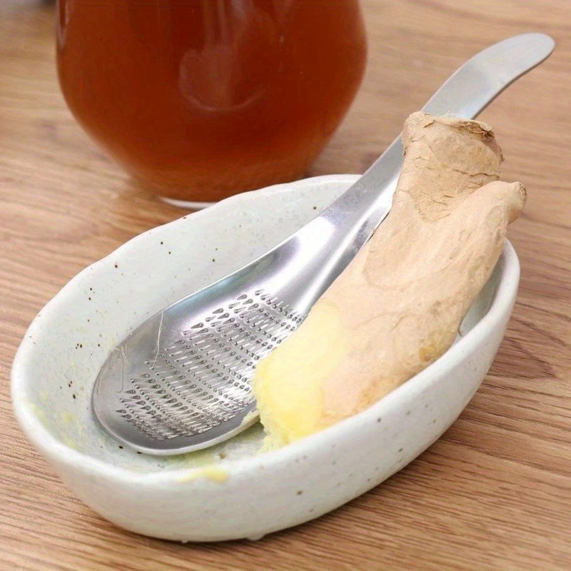 Ginger Grater Spoon, One-Piece Stainless Steel Manual Garlic Masher and Ginger Preparation Tool for Homemade Sauces, Dressings and Everyday Cooking